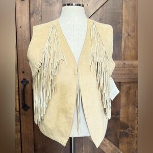 NWT SCULLY Fringed Tan Leather Women’s Vest Size XL